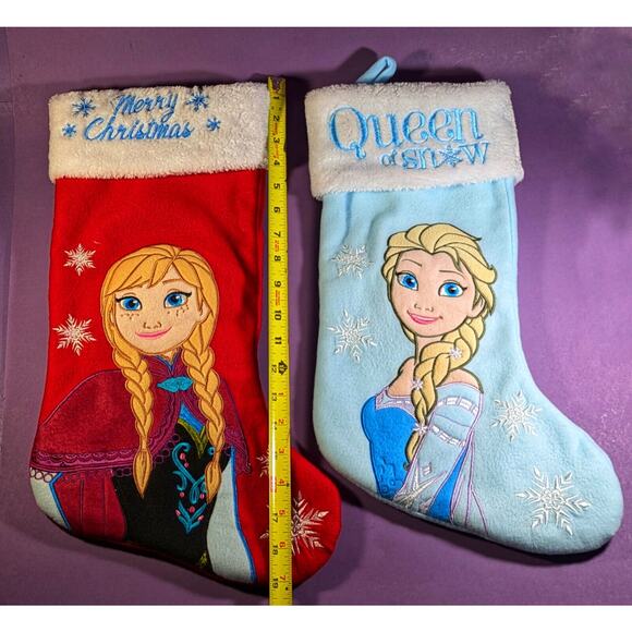 DISNEY “FROZEN QUEEN ELSA & ANNA” PLUSH EMBROIDERED XMAS STOCKING BLUE RED 18” - Picture 6 of 6